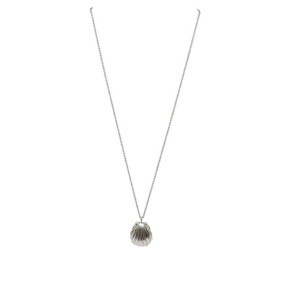 Signed A Shell Locket Necklace Silver Tone 18" Chain With Adjustable Clasp - Picture 1 of 6